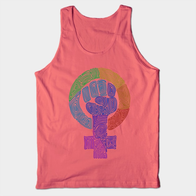 Rainbow Swirls Feminist Symbol Tank Top by Slightly Unhinged